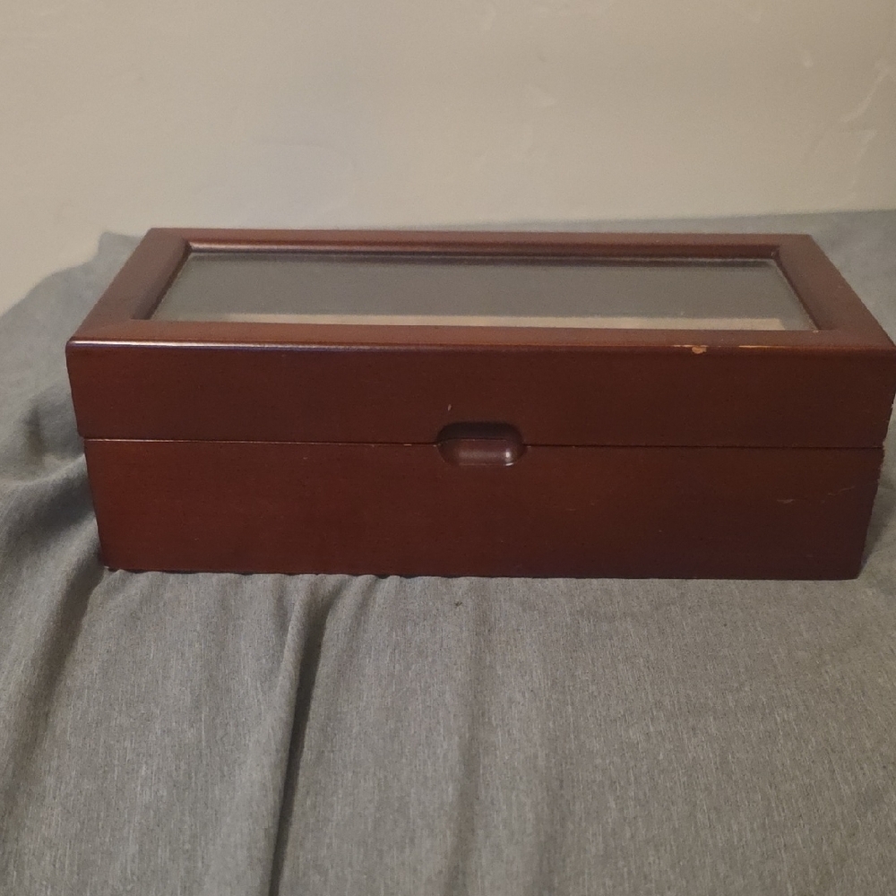 Wooden Glass-Top Jewelry Organizer Box - Brown - Picture 3 of 3